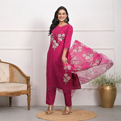 Regal Rani Roman Silk Kurta Set with Dupatta & Pajama