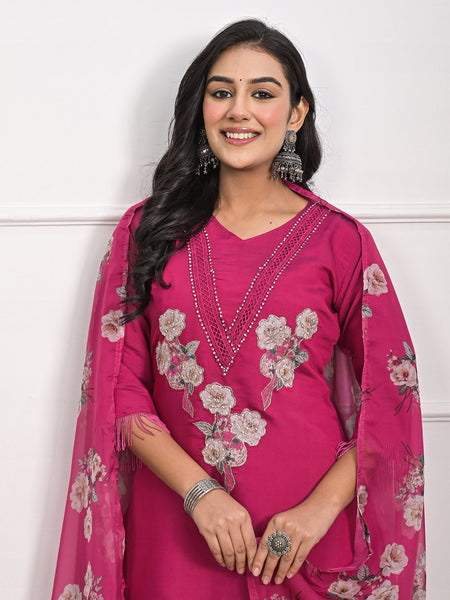 Regal Rani Roman Silk Kurta Set with Dupatta & Pajama