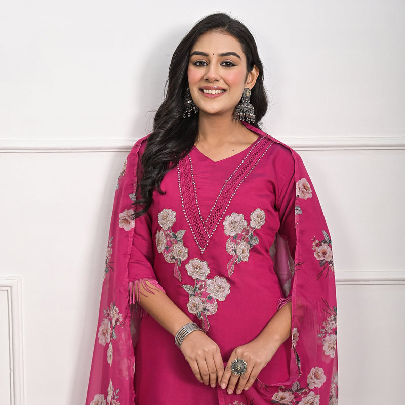 Regal Rani Roman Silk Kurta Set with Dupatta & Pajama