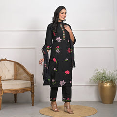 Luxurious Roman Silk Black Kurta Set with Dupatta & Pajama