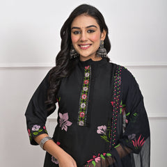 Luxurious Roman Silk Black Kurta Set with Dupatta & Pajama