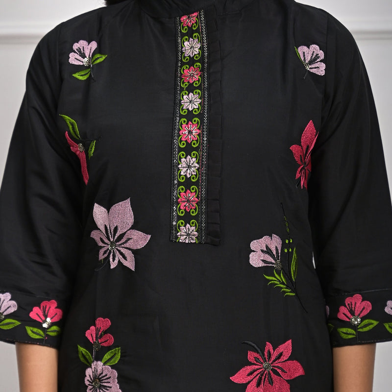 Luxurious Roman Silk Black Kurta Set with Dupatta & Pajama