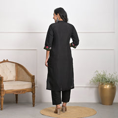 Luxurious Roman Silk Black Kurta Set with Dupatta & Pajama