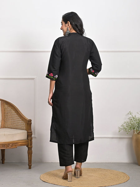 Luxurious Roman Silk Black Kurta Set with Dupatta & Pajama