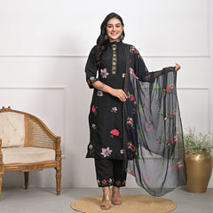 Luxurious Roman Silk Black Kurta Set with Dupatta & Pajama