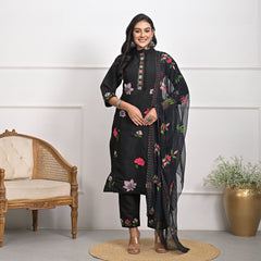 Luxurious Roman Silk Black Kurta Set with Dupatta & Pajama