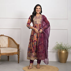 Elegant Muslin Falsa Kurta Set with Dupatta & Pajama