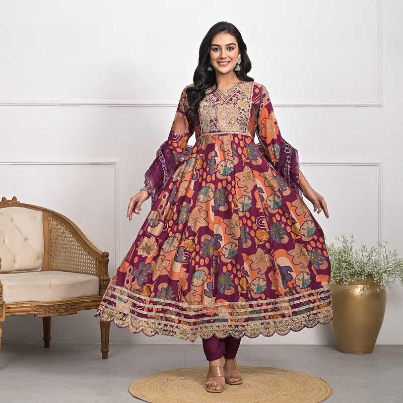 Elegant Muslin Falsa Kurta Set with Dupatta & Pajama