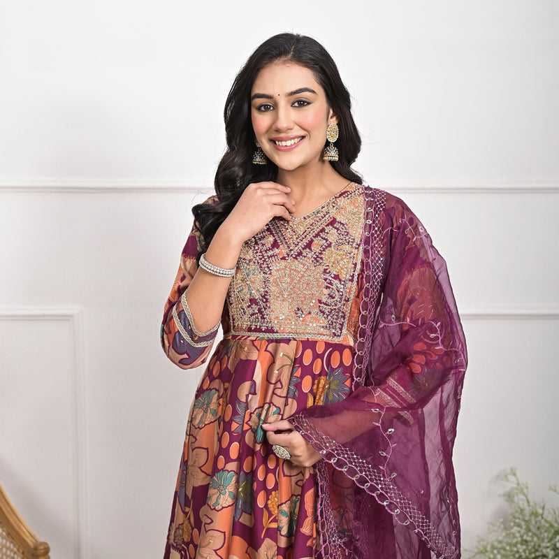 Elegant Muslin Falsa Kurta Set with Dupatta & Pajama