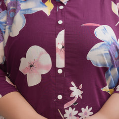 Dark Maroon Cotton Printed Collar Co-Ord Tunic & Pant Set (Plus Size)