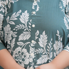 Green Cotton Printed Collar Tunic & Pant Co-Ord Set (Plus Size)
