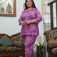 Light Purple Cotton Printed Co-Ord Set (Plus Size)