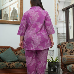 Light Purple Cotton Printed Co-Ord Set (Plus Size)