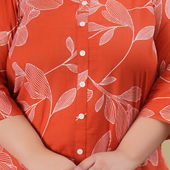 Orange Cotton Printed Tunic & Pant Co-Ord Set (Plus Size)