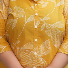 Yellow Cotton Printed Co-Ord Set with Collar Neck & Matching Pant (Plus Size)
