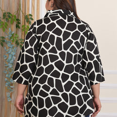 Rayon Black Abstract Pattern Casual Top (Plus Size)