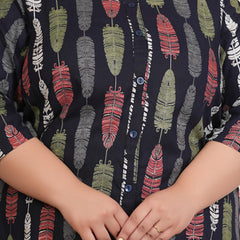 Blue Rayon Printed Three-Quarter Sleeve Top (Plus Size)