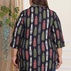 Blue Rayon Printed Three-Quarter Sleeve Top (Plus Size)