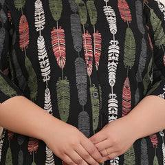 Black Rayon Printed Three-Quarter Sleeve Top (Plus Size)