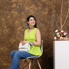 Lemon Green Printed Flared Top