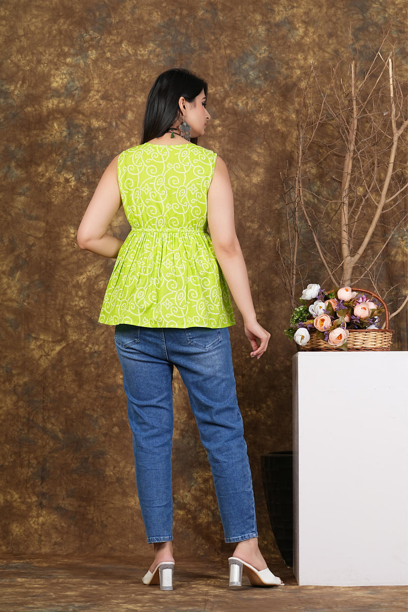 Lemon Green Printed Flared Top