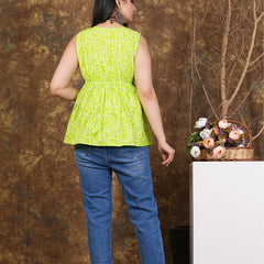 Lemon Green Printed Flared Top