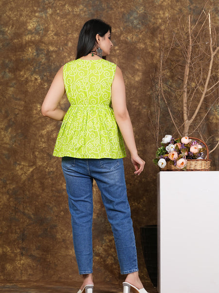Lemon Green Printed Flared Top