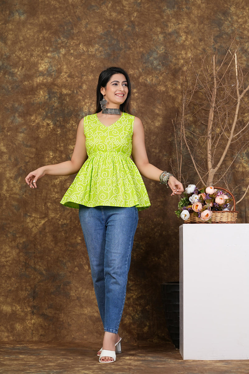 Lemon Green Printed Flared Top