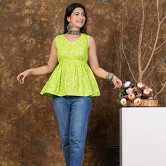Lemon Green Printed Flared Top