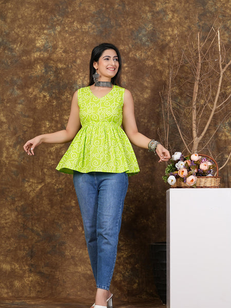 Lemon Green Printed Flared Top