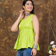 Lemon Green Printed Flared Top