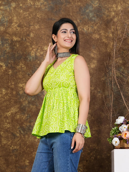 Lemon Green Printed Flared Top