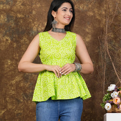 Lemon Green Printed Flared Top