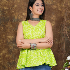 Lemon Green Printed Flared Top