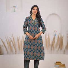 Elegant printed kurta set with dupatta for lady