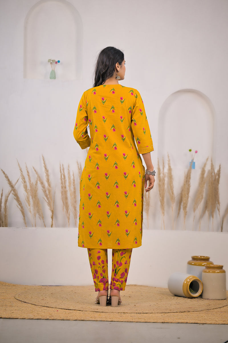 Mustard cotton kurta set for female
