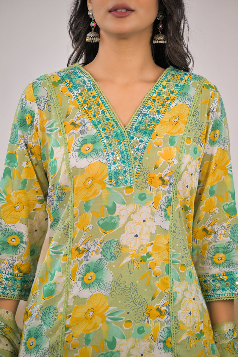 Printed kurta pant dupatta set female