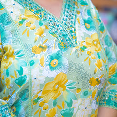 Teal Printed Cotton Kurta Pant Dupatta Set for Women (Plus Size)