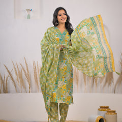 Female wearing floral printed kurta set