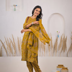Yellow printed kurta set for lady
