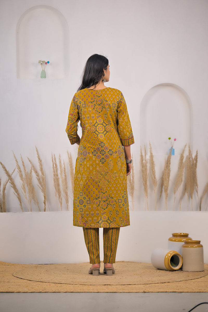 Printed cotton kurta set with dupatta for lady