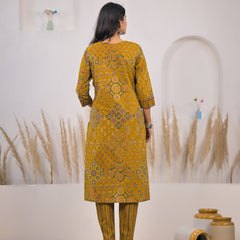 Printed cotton kurta set with dupatta for lady