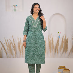 Printed cotton kurta set with dupatta for woman