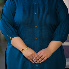 Women Blue Rayon Solid Short Top with Round Neck (Plus Size)