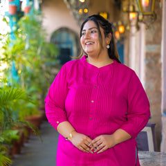 Women Pink Rayon Solid Short Top with Round Neck (Plus Size)