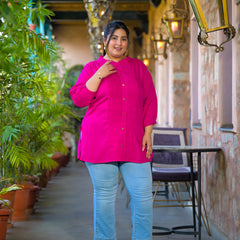 Women Pink Rayon Solid Short Top with Round Neck (Plus Size)