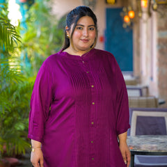 Women Purple Rayon Solid Short Top with Round Neck (Plus Size)