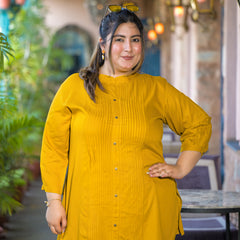 Women Yellow Rayon Solid Short Top with Round Neck (Plus Size)