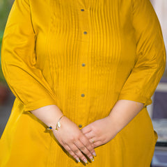 Women Yellow Rayon Solid Short Top with Round Neck (Plus Size)