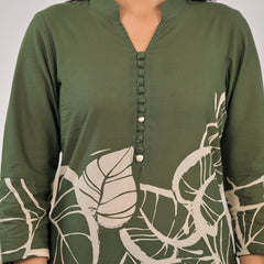 Stylish printed cotton co ord set green color
